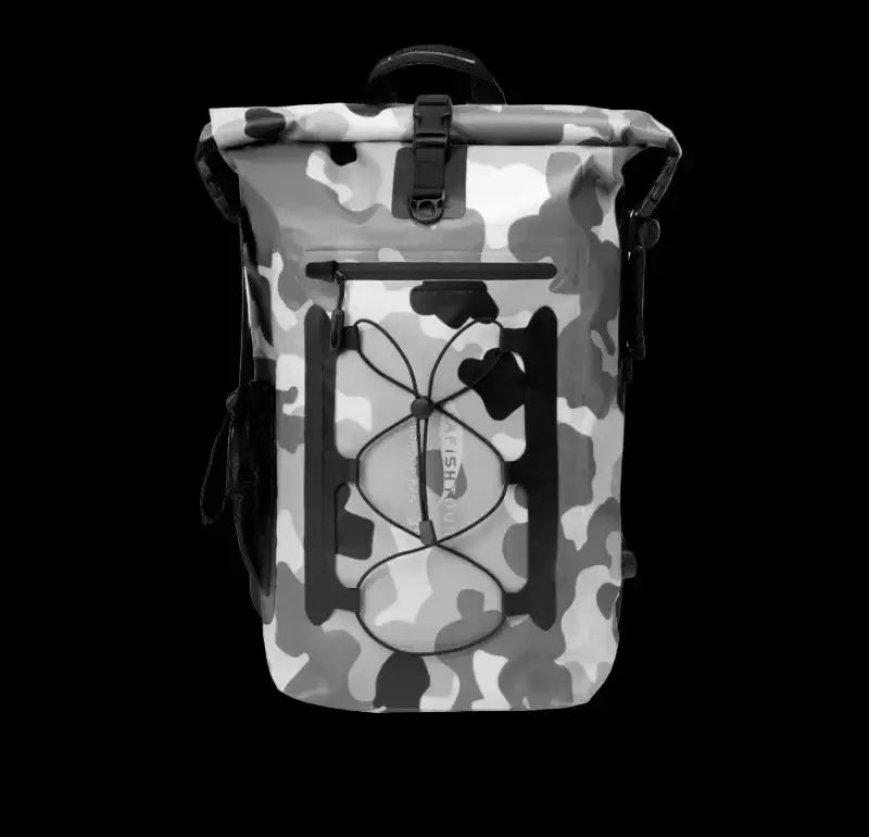 LUMA AquaRider waterproof backpack in gray-white camouflage print