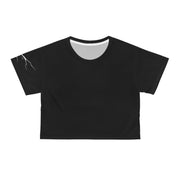 LUMA Graphic Crop Tee front flat lay showing sleeve lightning graphic