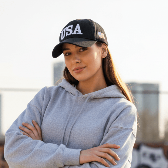Black streetwear cap side view curved brim minimal design