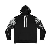 LUMA Born to Rise hoodie front view flat lay showing lightning-root sleeve graphic