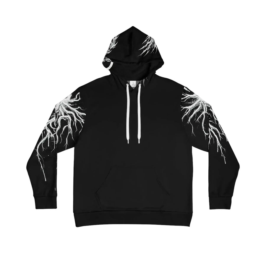 LUMA Born to Rise hoodie front view flat lay showing lightning-root sleeve graphic