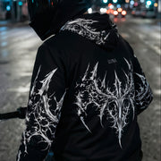 Night Pulse black graphic hoodie — full body, LUMA rider apparel