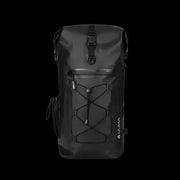 LUMA AquaRider black waterproof backpack, front studio shot