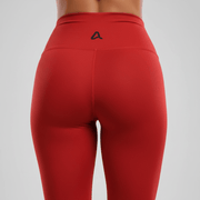 Red leggings close-up fabric and stretch detail