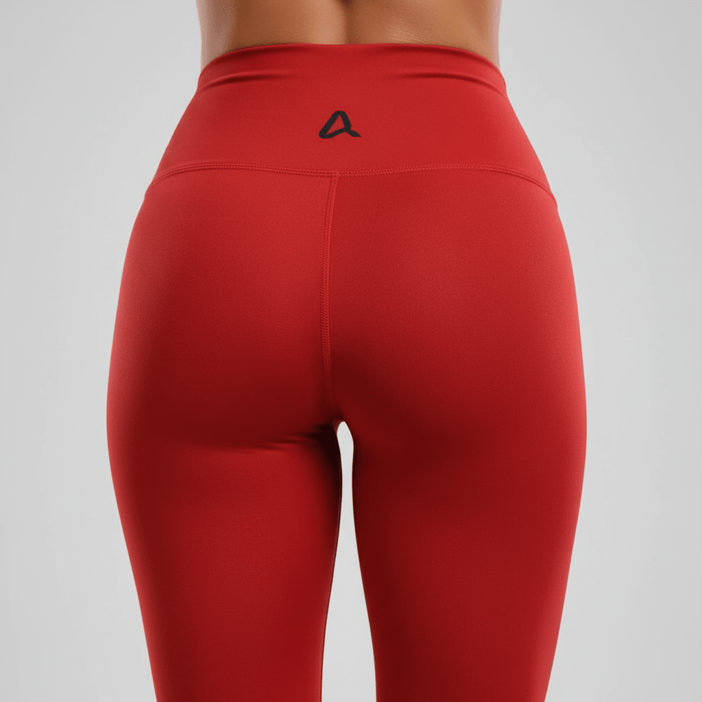 Red leggings close-up fabric and stretch detail