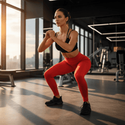 Red leggings gym workout squat pose