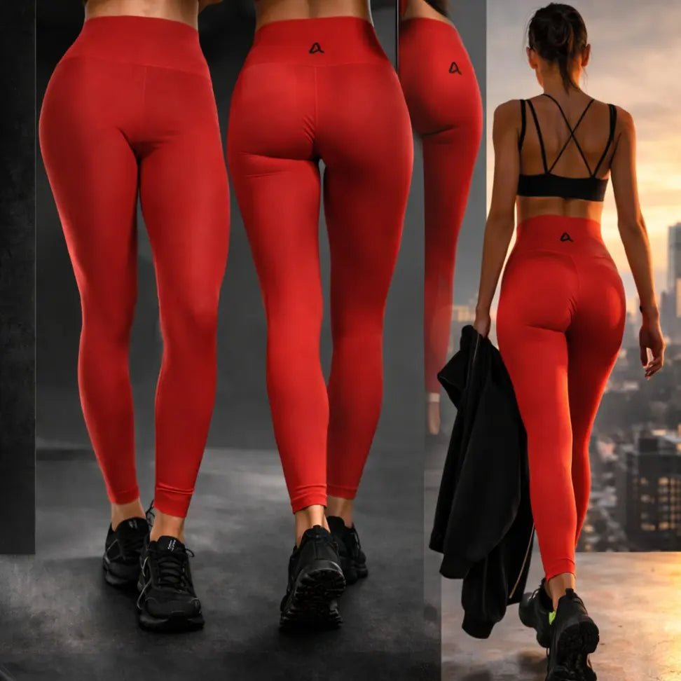 Red style leggings streetwear outfit