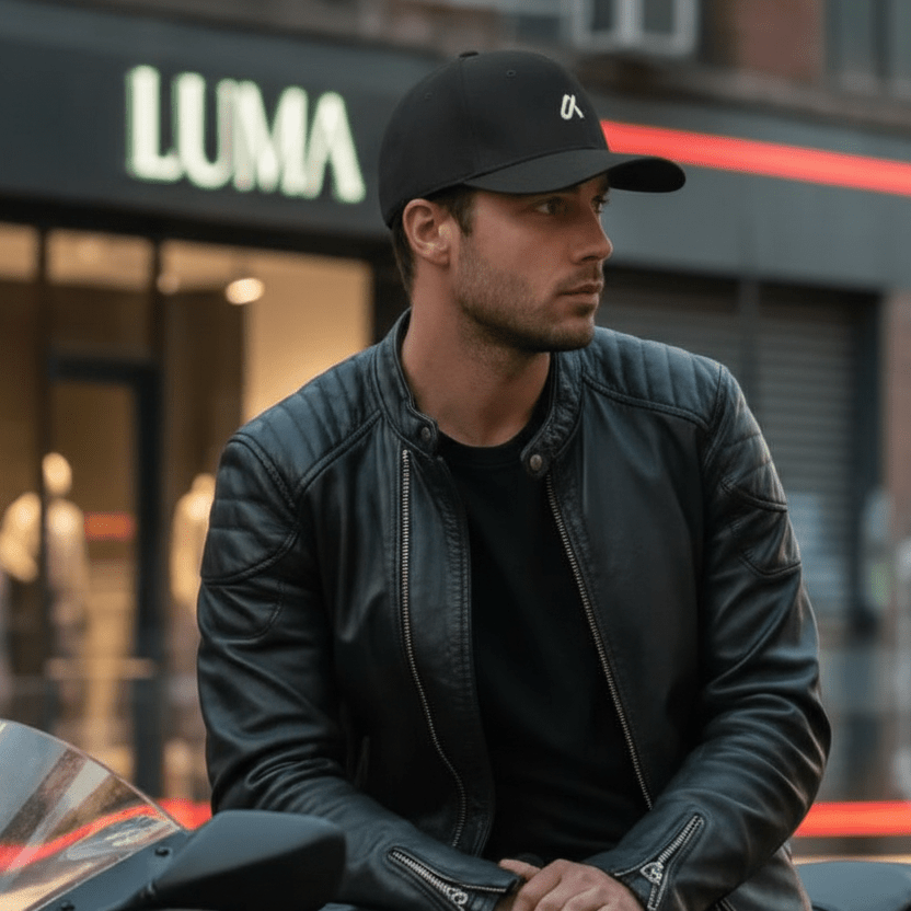 Rider Snapback Cap - Minimal Monogram Biker Hat - Luma