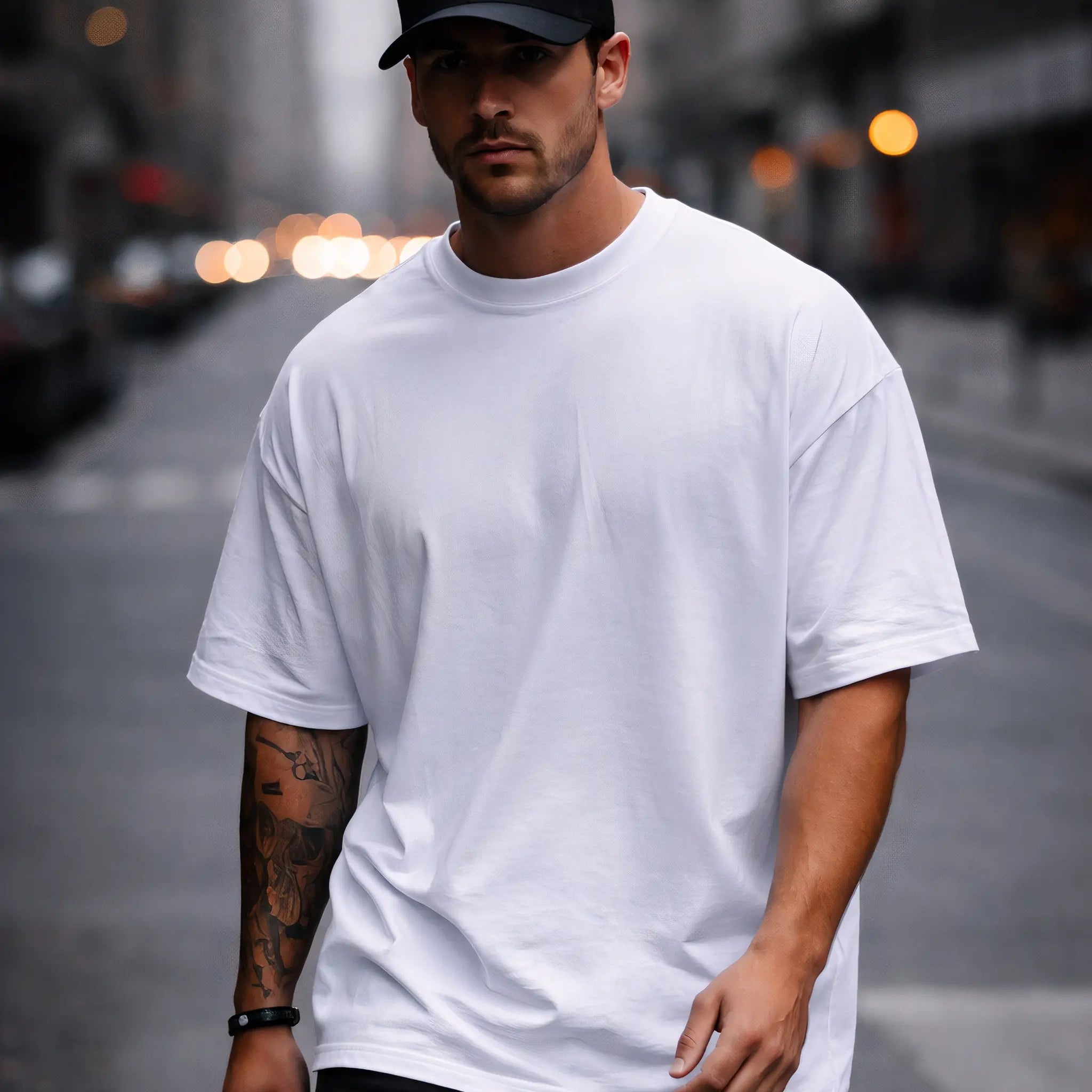 White oversized cotton t-shirt front view relaxed fit streetwear
