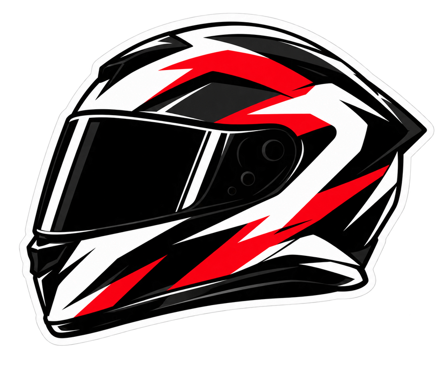 Red, white and black racing helmet vinyl sticker design