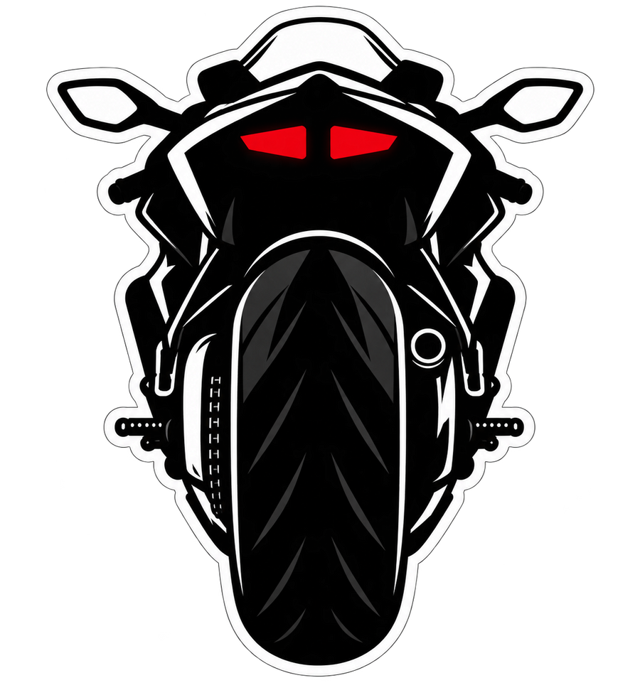 Rear view black sportbike with red tail light vinyl sticker design